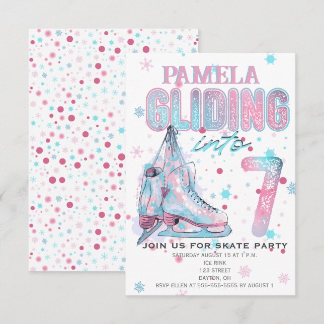 Figure Skating 7th Birthday Party invitation (Front/Back)