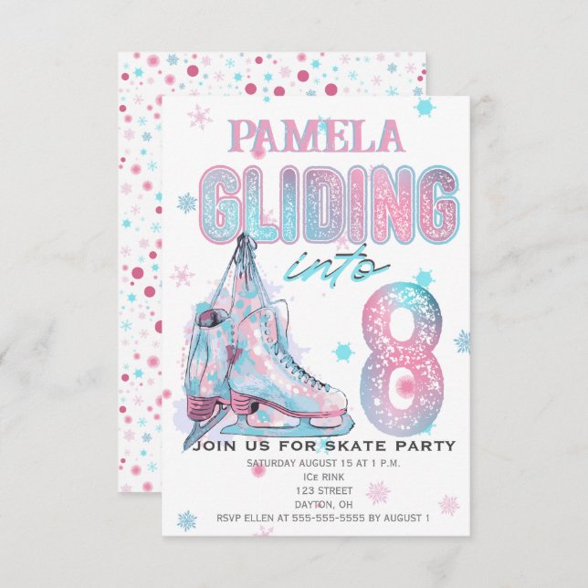 Figure Skating 8th Birthday Party invitation (Front/Back)