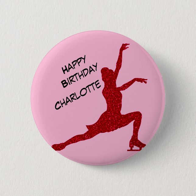 Figure Skating Birthday Pink / Red Paper   2 Inch Round Button (Front)