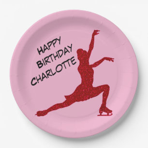 Figure Skating Birthday Pink / Red Party Plates