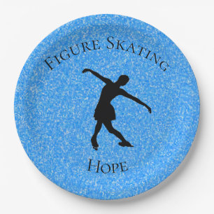 Figure Skating Blue Sparkle Paper Plates w/Name