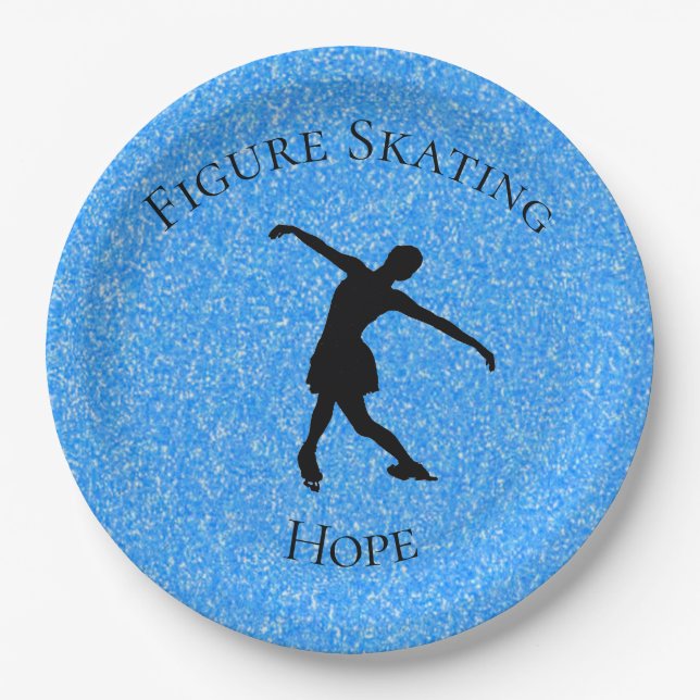 Figure Skating Blue Sparkle Paper Plates w/Name (Front)