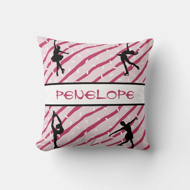 Figure Skating Girl Peppermint Sprinkle Pink Throw Pillow (Front)