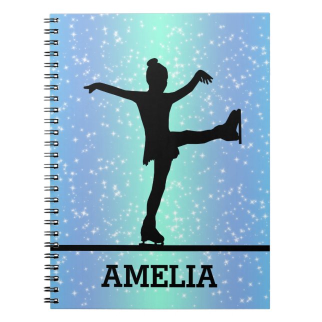 Figure Skating Girl Sparkle Custom Name Notebook (Front)