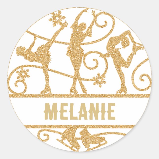 Figure Skating Girls Custom Name Classic Round Sticker (Front)