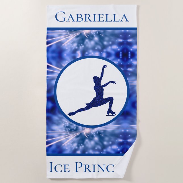Figure Skating "Ice Princess" Personalized Beach Towel (Front)