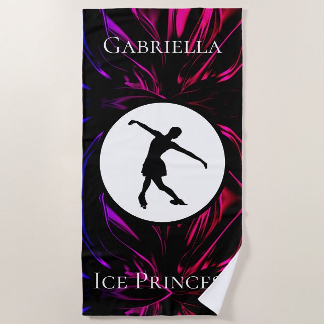 Figure Skating "Ice Princess" Personalized Beach Towel (Front)