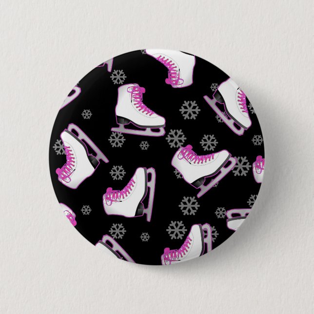 Figure Skating - Ice Skates Black and Pink 2 Inch Round Button (Front)