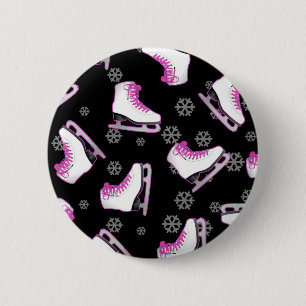 Figure Skating - Ice Skates Black and Pink 2 Inch Round Button