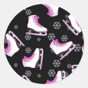 Figure Skating - Ice Skates Black and Pink Classic Round Sticker