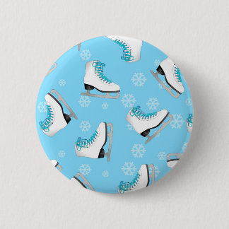 Figure Skating - Ice Skates Blue with Snowflakes 2 Inch Round Button