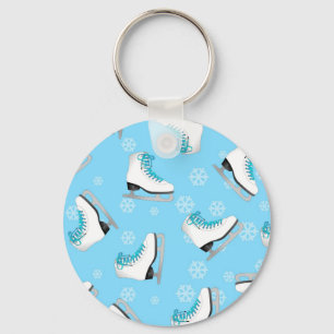 Figure Skating - Ice Skates Blue with Snowflakes Keychain