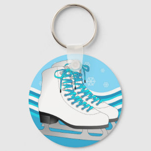 Figure Skating - Ice Skates Blue with Snowflakes Keychain