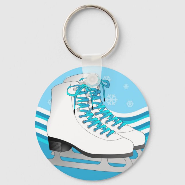 Figure Skating - Ice Skates Blue with Snowflakes Keychain (Front)