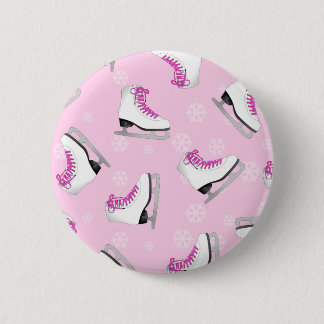 Figure Skating - Ice Skates Pink with Snowflakes 2 Inch Round Button