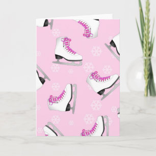 Figure Skating - Ice Skates Pink with Snowflakes Holiday Card