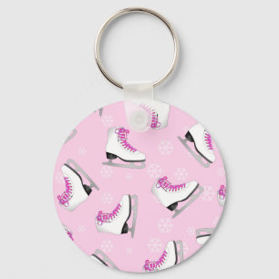 Figure Skating - Ice Skates Pink with Snowflakes Keychain