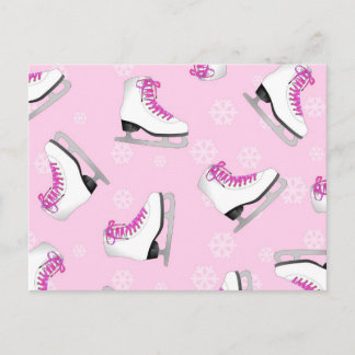 Figure Skating - Ice Skates Pink with Snowflakes Postcard