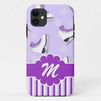 Figure Skating Purple and White Custom Monogram iPhone 11 Case