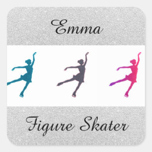 Figure Skating Silver Sparkle Square Sticker