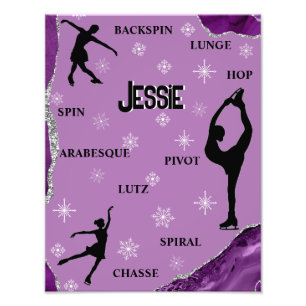 Figure Skating Snowflake Purple Marble Silver Glam Photo Print