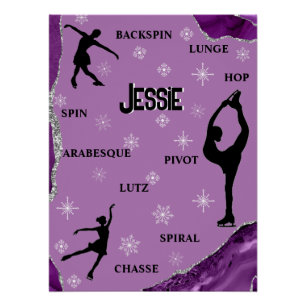 Figure Skating Snowflake Purple Marble Silver Glam Poster