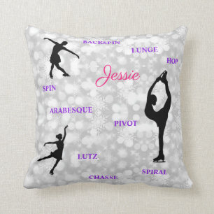 Figure Skating Snowflake Typography Throw Pillow