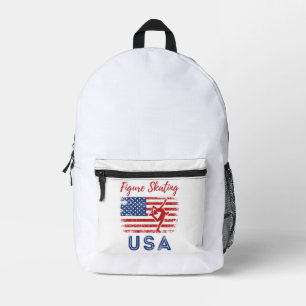 Figure Skating USA American Flag Ice Skater Printed Backpack