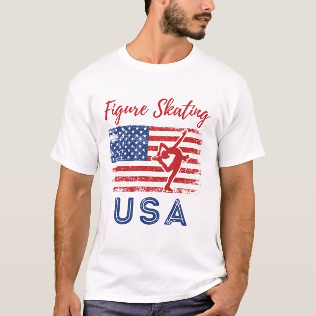 Figure Skating USA American Flag Ice Skater T-Shirt (Front)