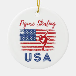 Figure Skating USA American Flag Team Ceramic Ornament