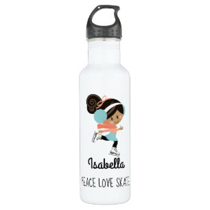 Figure Skating Water Bottle Peace Love Skate Black