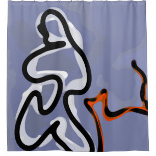 Figure with Feline: Abstract Blue, Orange, B & W