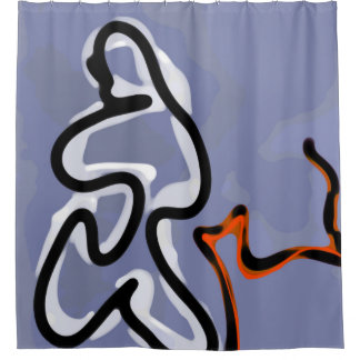 Figure with Feline: Abstract Blue, Orange, B & W