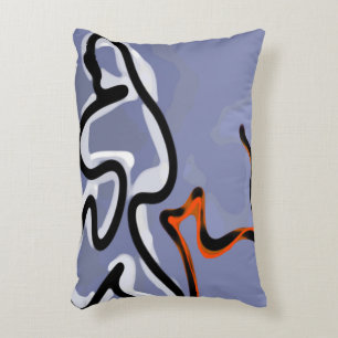 Figure with Feline: Abstract Blue, Orange, B & W Accent Pillow
