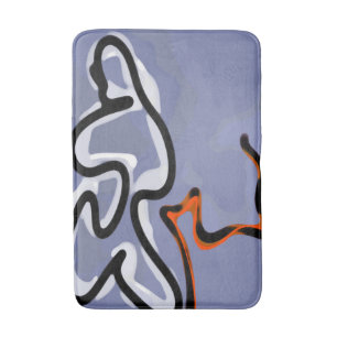 Figure with Feline: Abstract Blue, Orange, B & W Bath Mat