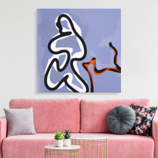 Figure with Feline: Abstract Blue, Orange, B & W Canvas Print