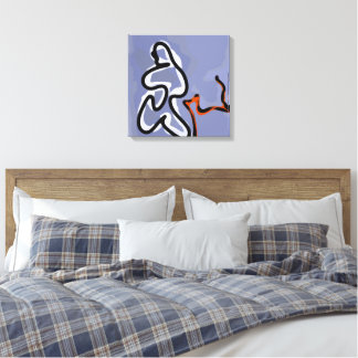 Figure with Feline: Abstract Blue, Orange, B & W Canvas Print