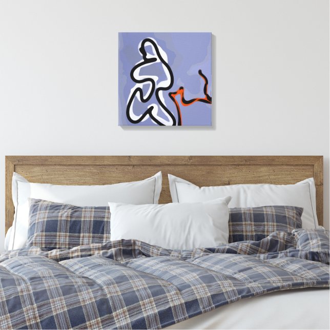 Figure with Feline: Abstract Blue, Orange, B & W Canvas Print (Insitu(Bedroom))