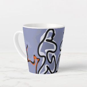 Figure with Feline: Abstract Blue, Orange, B & W Latte Mug