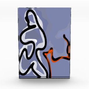 Figure with Feline: Abstract Blue, Orange, B & W Photo Block