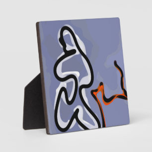 Figure with Feline: Abstract Blue, Orange, B & W Plaque