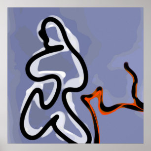 Figure with Feline: Abstract Blue, Orange, B & W Poster