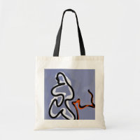 Figure with Feline: Abstract Blue, Orange, B & W