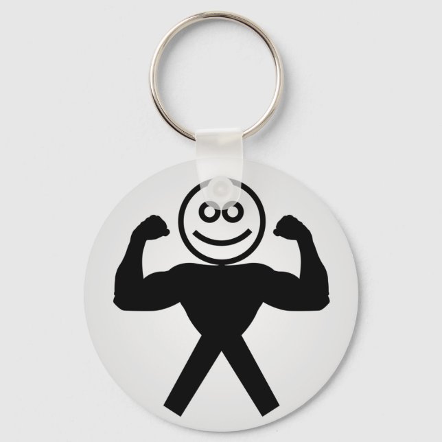 Figure with muscles showing muscle strength keychain (Front)