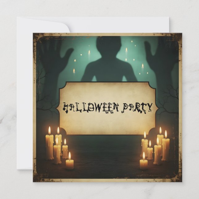 Figure with Placque Halloween Party Invitation (Front)