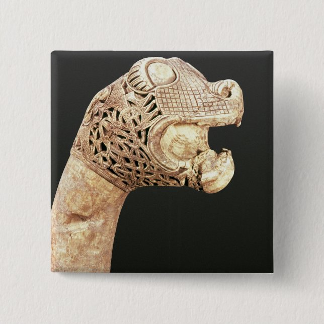 Figurehead of a Viking Longship, found at Oseberg, 2 Inch Square Button (Front)