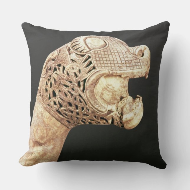 Figurehead of a Viking Longship, found at Oseberg, Throw Pillow (Front)