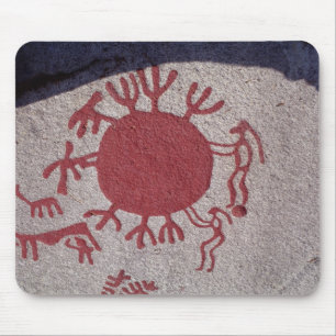 Figures and animals around a sun mouse pad
