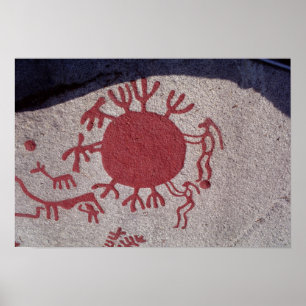 Figures and animals around a sun poster