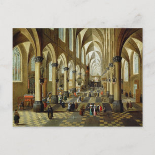 Figures gathered in a Church Interior Postcard